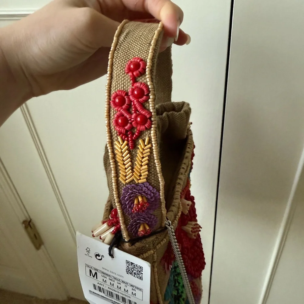 NWT ZARA BEADED BASKET BAG - Picture 12 of 16